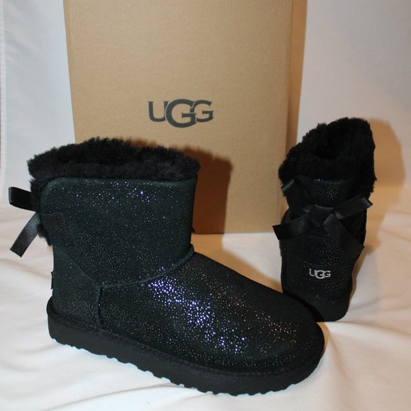 NIB UGG TWILIGHT MINI BAILEY BOW SHEARLING‎ LINED BOOTS BLACK - Picture 1 of 7